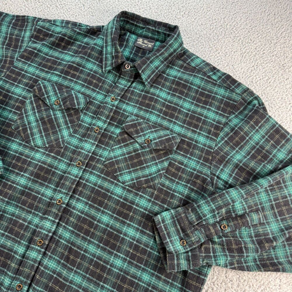 ​The Vermont Flannel Co Shirt Mens 3X Plaid Green Black Button Up Made In USA